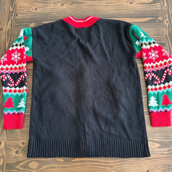 Womens Holiday Time Christmas Cardigan Sweater M Black Red Ugly Holiday - Picture 7 of 11